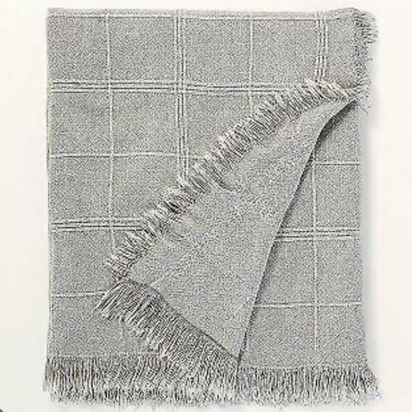Hearth & Hand with Magnolia Textured Grid Lines‎ Dobby Light Gray Throw Blanket - Picture 2 of 5